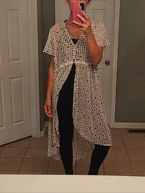 torrid Plus Size Cream Floral High-Low Duster Tunic Maternity